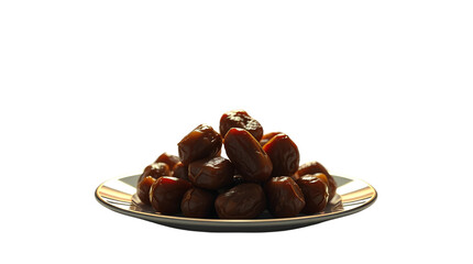 Obraz premium Photo of Ramadan Dates in a plate isolated on transparent background