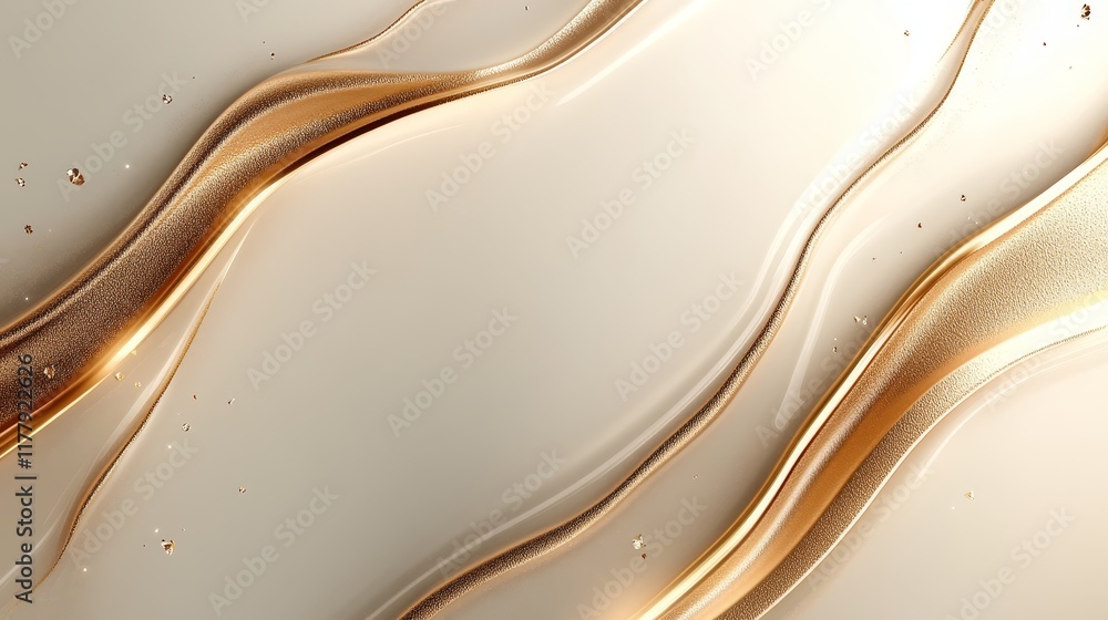 Poster abstract flowing design with golden waves on a light background, suitable for backgrounds or texture