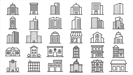 building icon line vector design collection in trendy style editable stroke