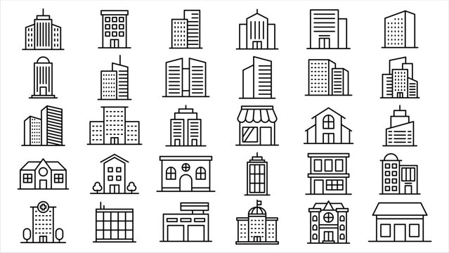 building icon line vector design collection in trendy style editable stroke