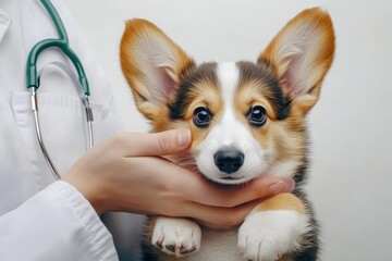 Veterinarian with puppy promoting pet care and love.
