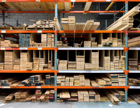 Building Material Planks of hardwood on shelf 