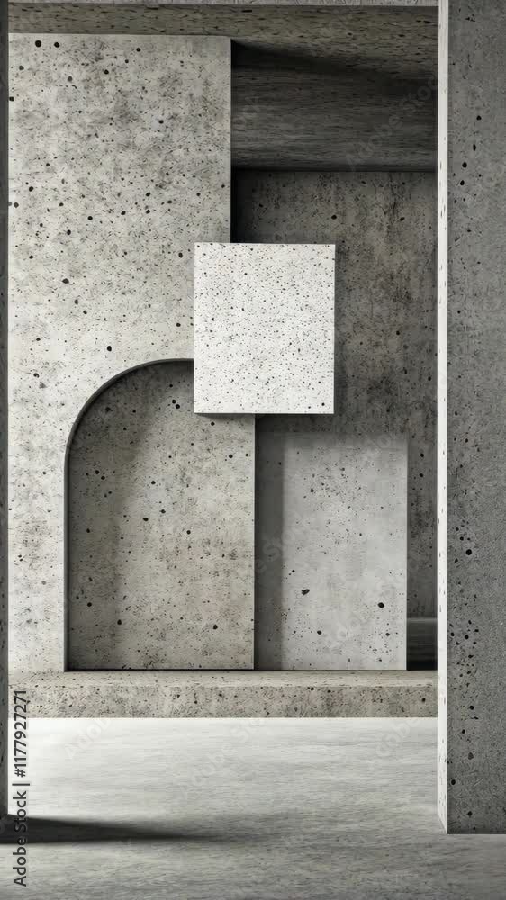 Poster modern architectural composition with geometric shapes and textures in monochrome setting