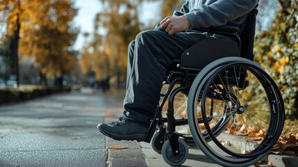 Obraz premium Person in Wheelchair, Autumn Park, Accessibility, Empowerment
