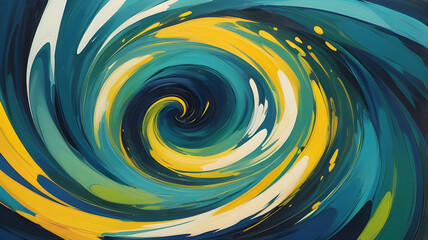 Circular Swirls Abstract background in Blue, Green, and Yellow.