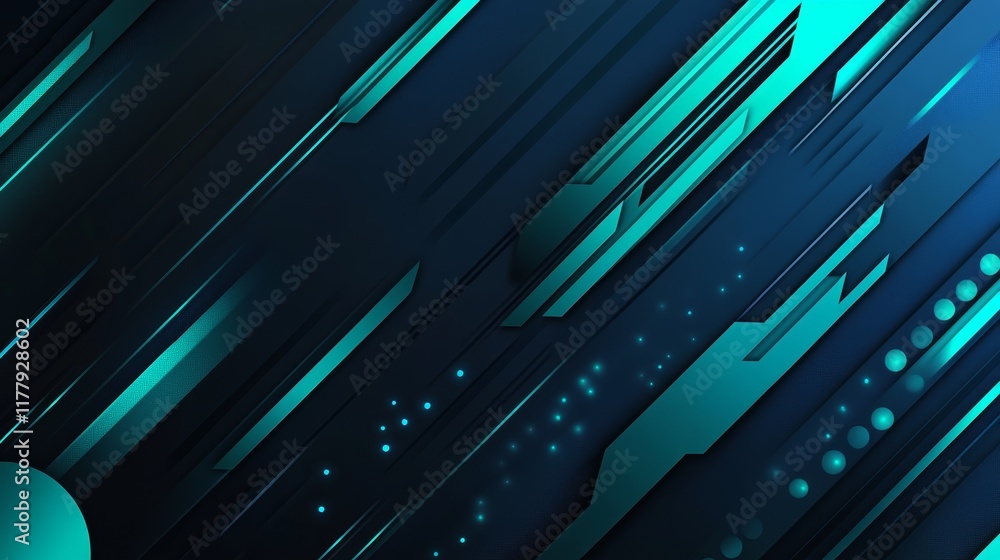 Poster abstract design featuring dynamic lines and shapes in teal and dark blue tones.