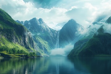 Fototapeta premium Norwegian fjords, daylight magnificent landscape