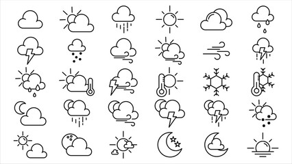 Weather icon line vector design collection in trendy style editable stroke