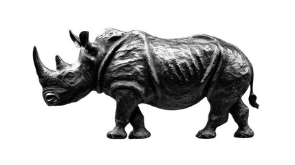 Fototapeta premium Majestic Rhino Sculpture: A Black and White Masterpiece