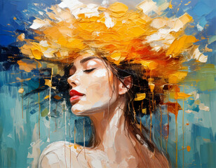 watercolor portrait of a woman with golden hair painting vector, woman wall art paint decoration abstract	