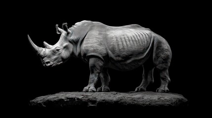 Fototapeta premium Majestic Rhino in Monochrome: A Powerful Portrait of Wildlife