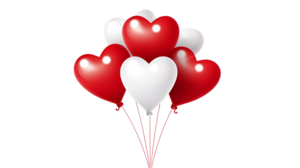 Romantic Red and White Heart Balloons for Valentine's Day isolated on transparent background