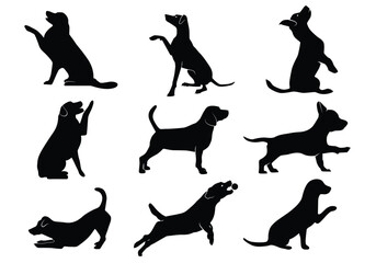 Set of dog silhouette vector Dogs and puppies in different breed