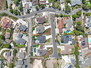 Aerial view of middle class houses in the valley of Oceanside town in San Diego, California. USA.