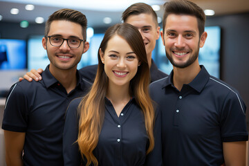A team of service workers portrait in a large shopping mall.