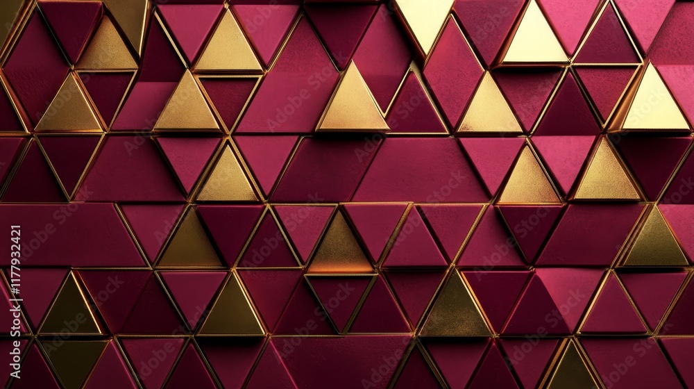 Aufkleber a textured pattern of triangular shapes in red and gold, creating a modern aesthetic.