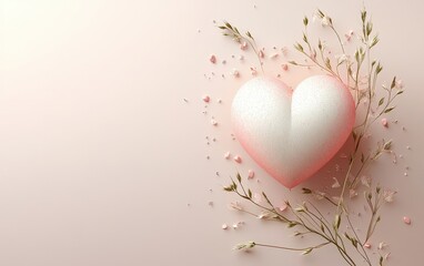 A whimsical heart adorned with vibrant flowers, set against a soft pink backdrop, radiates love and joy.