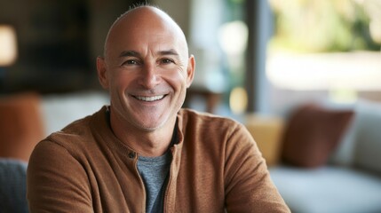 Smiling Man in a Warm Brown Sweater