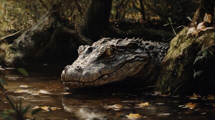 Alligator in Swampy Habitat: A Close-Up Encounter