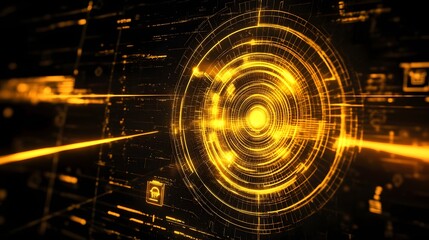 Fototapeta premium Futuristic Target Reticle with Vibrant Accents and Holographic Details in Glitch Infused Digital Composition