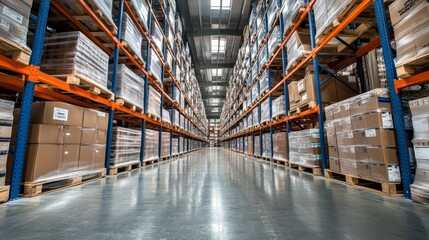 Fototapeta premium Vast Warehouse Interior: Showcase of Industrial Efficiency
