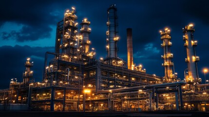 Obraz premium Massive Industrial Complex at Night - Stunning View of Modern Engineering