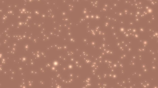 Color of year 2025 mocha mousse abstract motion background. Rising up glowing light peach tan beige particles. Flying up sparkling bubbles. Shiny festive animation. Greeting card, holiday decoration