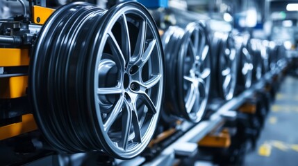 Fototapeta premium Automotive Wheel Manufacturing Process: Industrial Precision