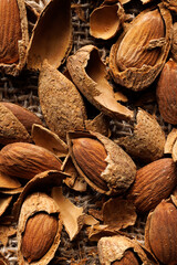 Almonds peeled from their shells, macro, close-up. Almond background