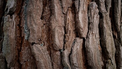Close-up of tree bark texture. Deep browns and grays create a rustic feel.