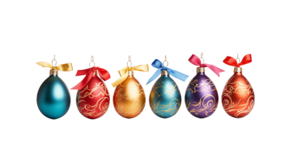 Six Vibrant Easter Eggs  isolated on transparent background
