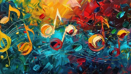 Abstract Painting with Musical Notes and Vibrant Colors