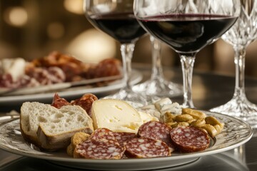 Savor a refined pairing of artisanal cheeses, charcuterie, and fine wine in a sophisticated ambiance