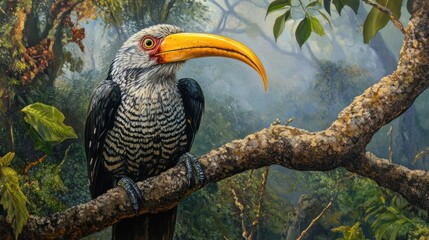 Obraz premium Serene Forest Hornbill: A Masterpiece of Avian Art