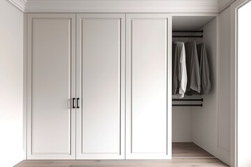 Fototapeta premium Elegant white built-in wardrobe