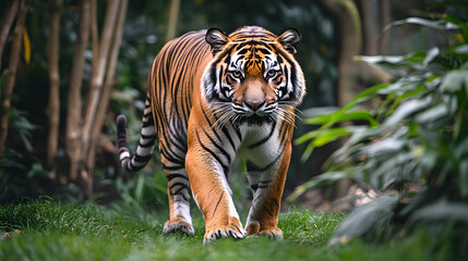 Obraz premium Poised in the Lush Wilderness: A Striking Tiger Radiating Bold Colors Amidst the Jungle