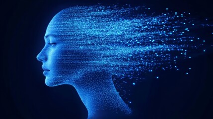 Abstract Female Profile with Glowing Particles, Futuristic Digital Art Design, Technology Concept