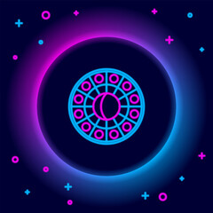 Glowing neon line Astrology horoscope circle with zodiac icon isolated on black background. Colorful outline concept. Vector