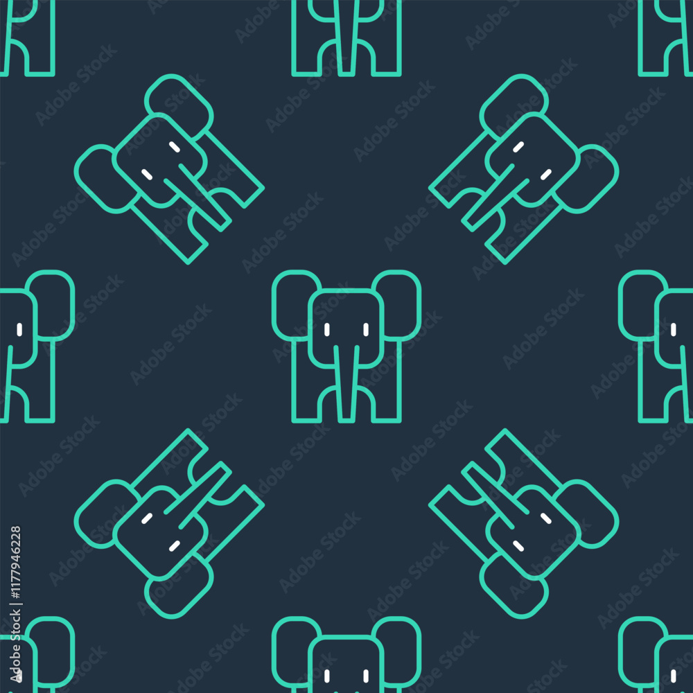 Poster line elephant icon isolated seamless pattern on black background. vector