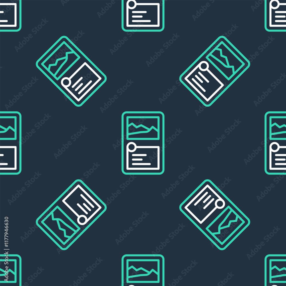 Poster line card game collection icon isolated seamless pattern on black background. fantasy ui kit with ma