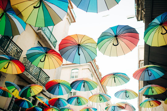 Umbrellas instalation in Lisbon, Portugal