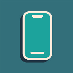 Green Smartphone, mobile phone icon isolated on green background. Long shadow style. Vector