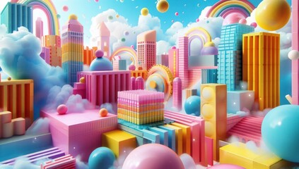 Fototapeta premium Abstract Cityscape in a Candy-Colored Dream