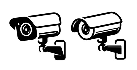Video camera cctv icon. Surveillance, safety, security symbol. Black and white vector illustration