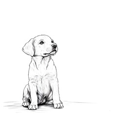 Fototapeta premium Sketch of a sitting Labrador puppy on white background with copy space