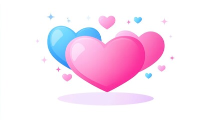 Three hearts in various colors surrounded by sparkles convey a sense of joy and affection