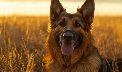 Happy German Shepherd sunset field (1)