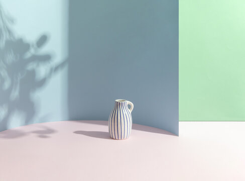 Ceramic vase in a modern pastel interior design