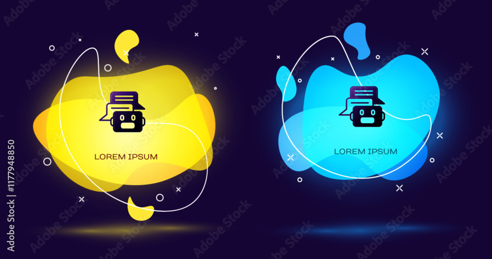 Poster black chat bot icon isolated on black background. chatbot icon. abstract banner with liquid shapes. 