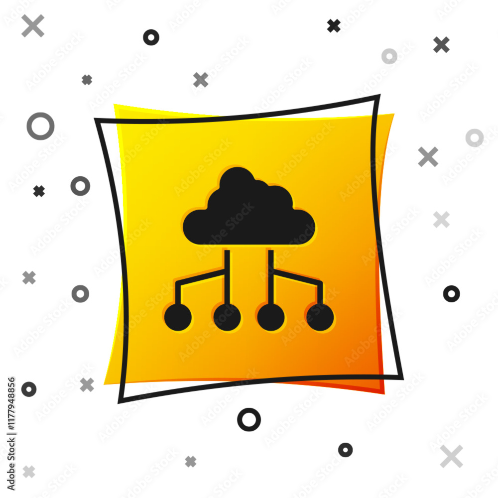 Poster black network cloud connection icon isolated on white background. social technology. cloud computing